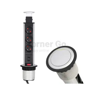 PRZEDŁUŻACZ BIURKOWY WPUSZCZANY 60MM 3X GNIAZDO Z UZIEM +2XUSB ALU LIFT BOX