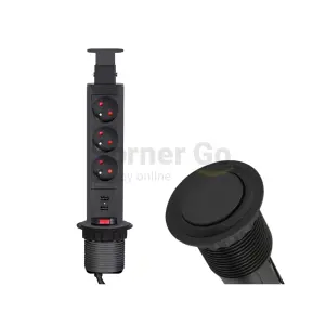PRZEDŁUŻACZ BIURKOWY WPUSZCZANY 60MM 3X GNIAZDO Z UZIEM +2XUSB CZARNY LIFT BOX